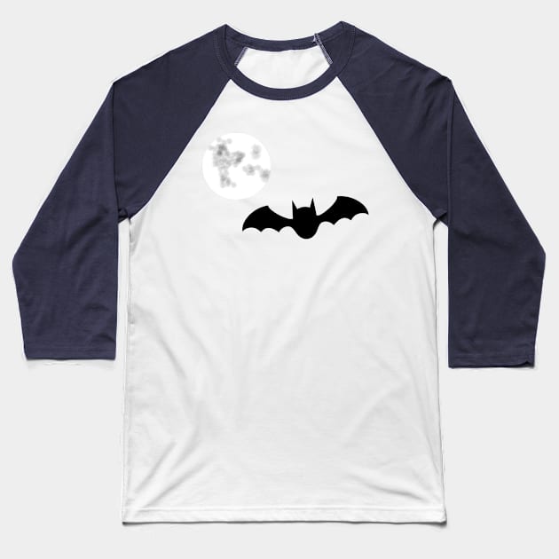 Bat and Moon Baseball T-Shirt by Humerushumor